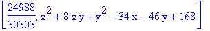 [24988/30303, x^2+8*x*y+y^2-34*x-46*y+168]